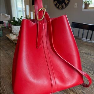 Old Navy Red Bucket Tote with Adjustable Strap